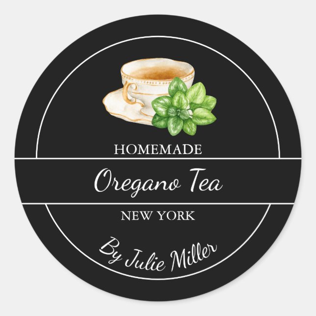 Sticker Rond Simple Homemade Oregano Tea Label (Devant)