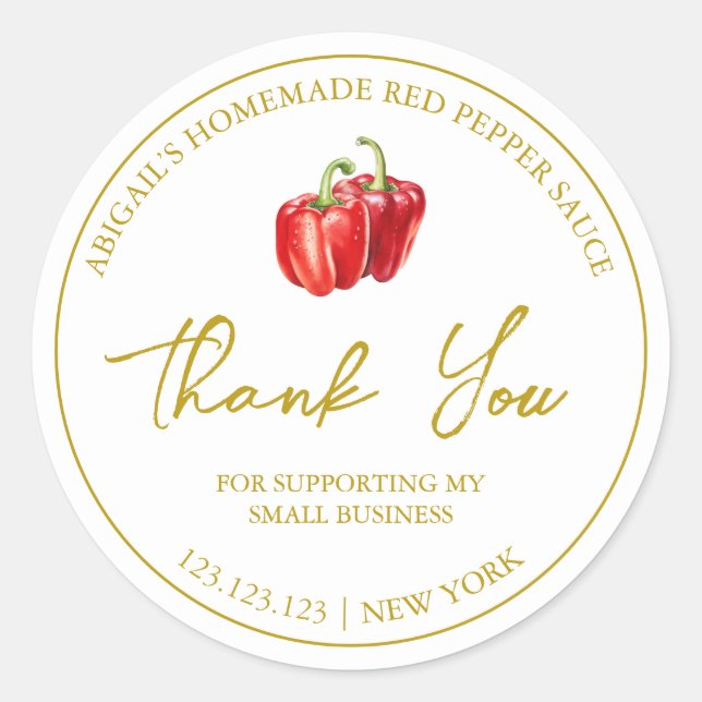 Sticker Rond Simple Homemade Red Pepper Sauce Thank You Label (Devant)