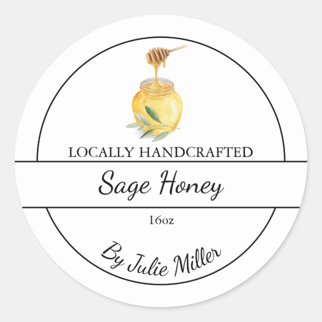 Sticker Rond Simple Homemade Sage infused Honey Label (Devant)