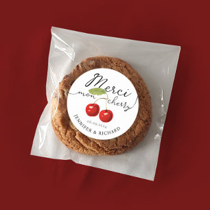 Sticker Rond Simple jolie cerises rouges Mariage manuscrit