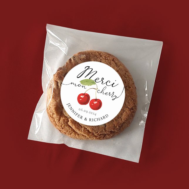 Sticker Rond Simple jolie cerises rouges Mariage manuscrit (Créateur téléchargé)