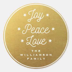 Sticker Rond Simple Joy Peace Love Lettré à la main or tendance