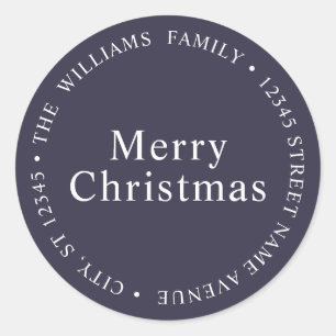Sticker Rond Simple Joyeux Noël bleu marine Adresse de retour