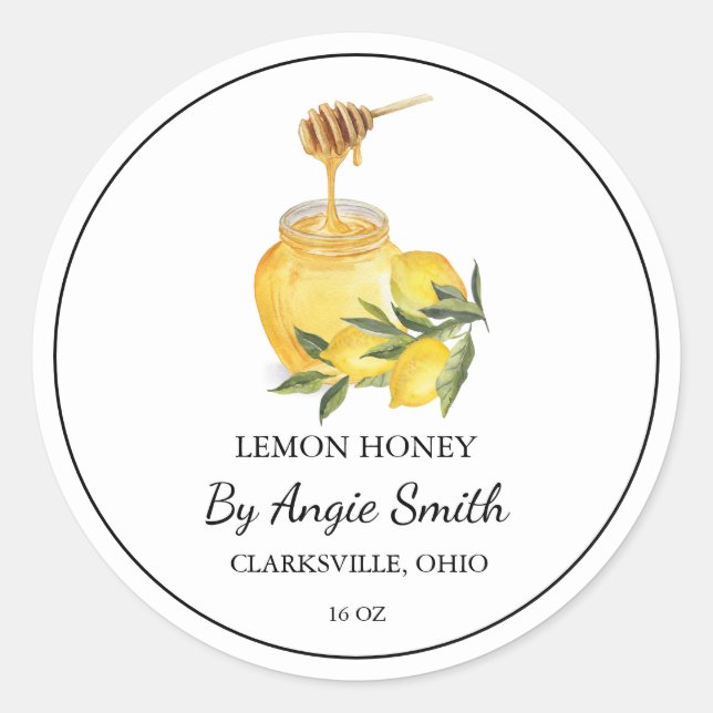Sticker Rond Simple Lemon Infused Honey Label (Devant)