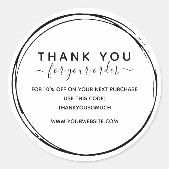 Sticker Rond Simple Ligne Noire Cercles Merci Pour La Commande (Devant)