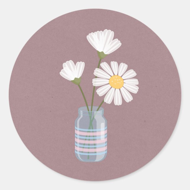 Sticker Rond Simple marguerite blanche Mason Jar Bouquet (Devant)
