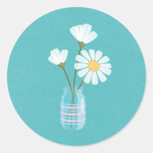 Sticker Rond Simple marguerite blanche Mason Jar Bouquet