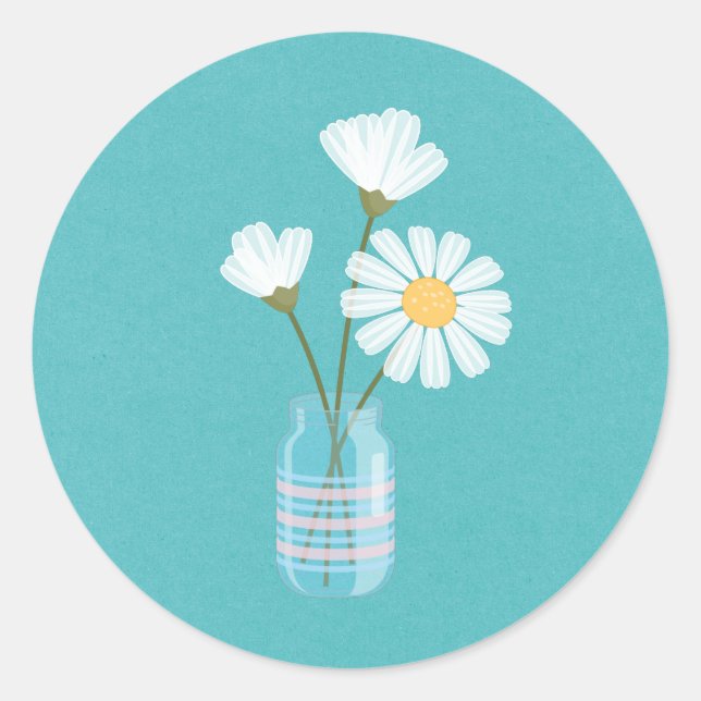Sticker Rond Simple marguerite blanche Mason Jar Bouquet (Devant)
