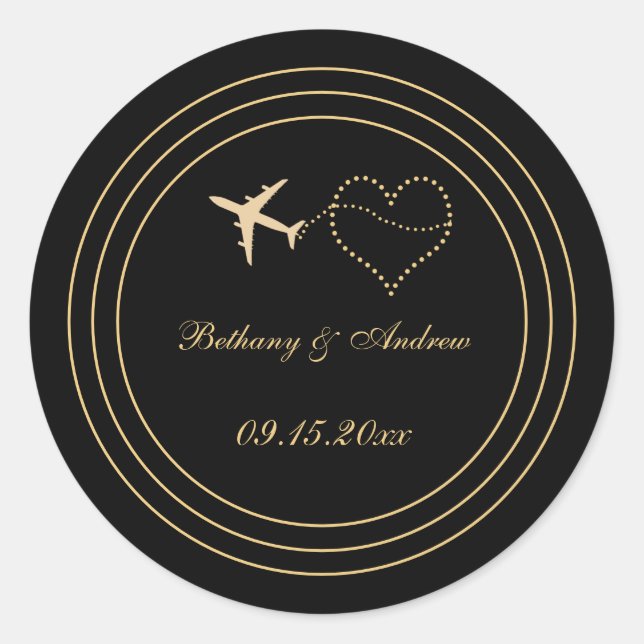 Sticker Rond Simple Mariage Black Gold Travel (Devant)