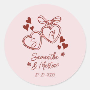 Sticker Rond Simple mariage doodle manuscrit rose fantaisiste