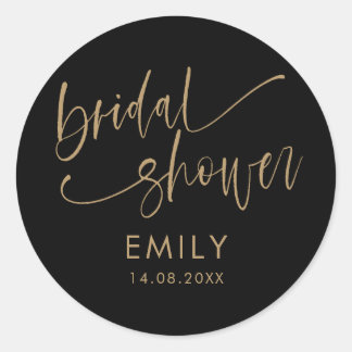 Sticker Rond Simple Mariage Faux Or et Noir 