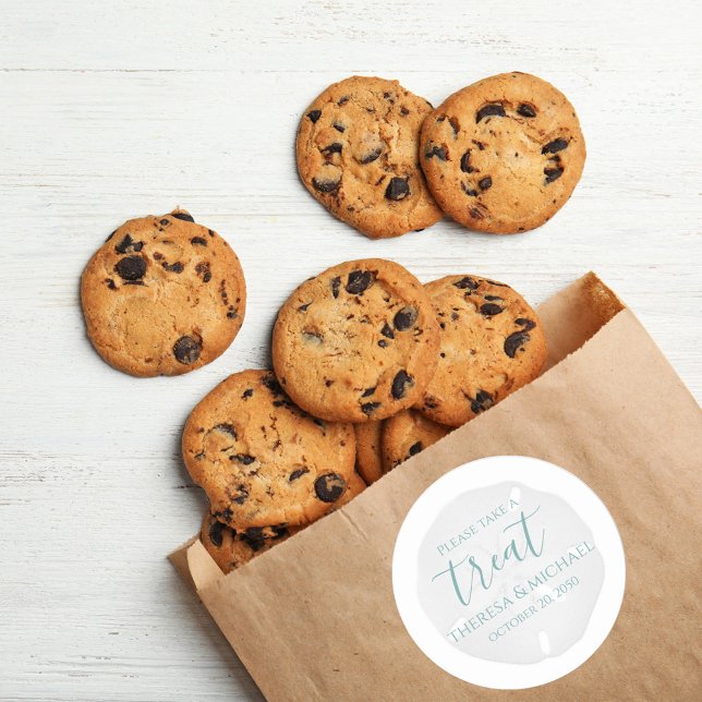 Sticker Rond Simple Mariage Minimaliste Treat Beach Dollar de s (Please take a treat sand a dollar wedding favor sticker label. )