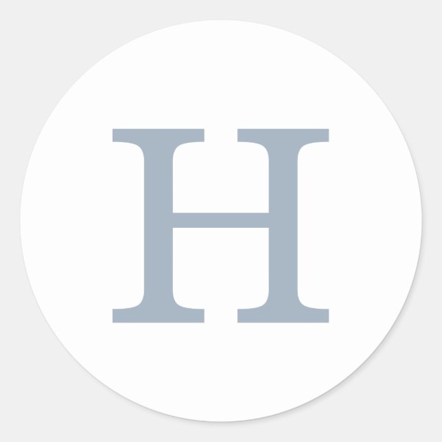 Sticker Rond Simple Mariage Monogramme Bleu Poussiéreux et Blan (Devant)