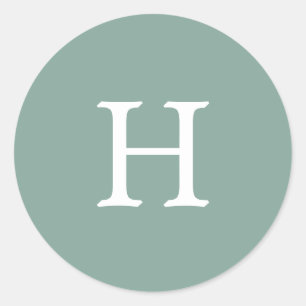 Sticker Rond Simple Mariage Monogramme Vert Sauge