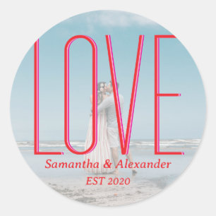Sticker Rond Simple Mariage Personnalisé Couple Photo moderne