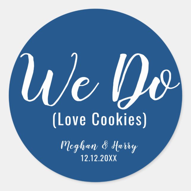 Sticker Rond Simple Marine Bleu Nous Aimons Cookies Mariage Fav (Devant)