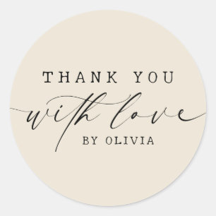 Sticker Rond Simple Merci avec Script Amour Entreprise ECRU