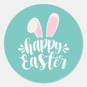 Sticker Rond Simple Mignonne Lapin Oreilles Joyeuses Pâques S