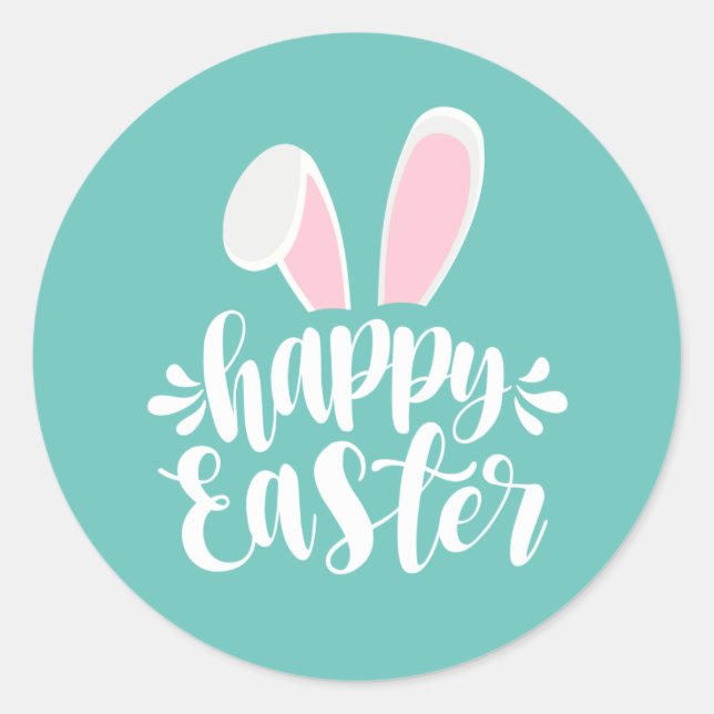Sticker Rond Simple Mignonne Lapin Oreilles Joyeuses Pâques | S (Devant)