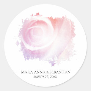 Sticker Rond "Simple Minimal Pastel Rose Floral Invitation Clas