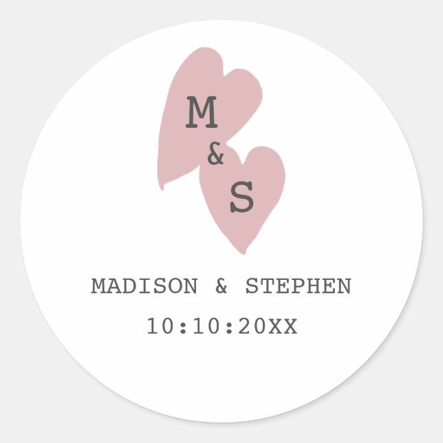 Sticker Rond Simple minimaliste Mariage de monogramme rose (Devant)
