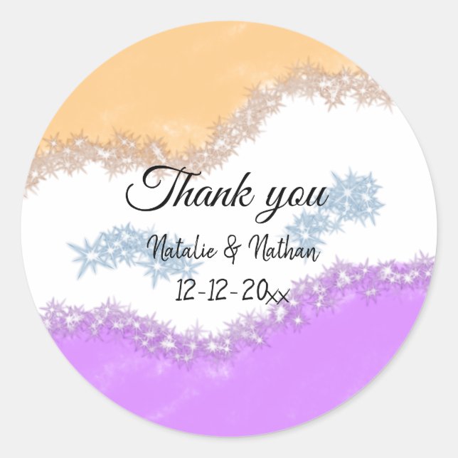 Sticker Rond Simple minimaliste merci couple nom texte date cus (Devant)