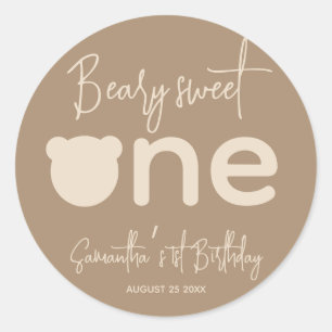 Sticker Rond Simple minimaliste moderne petit ours 1er annivers