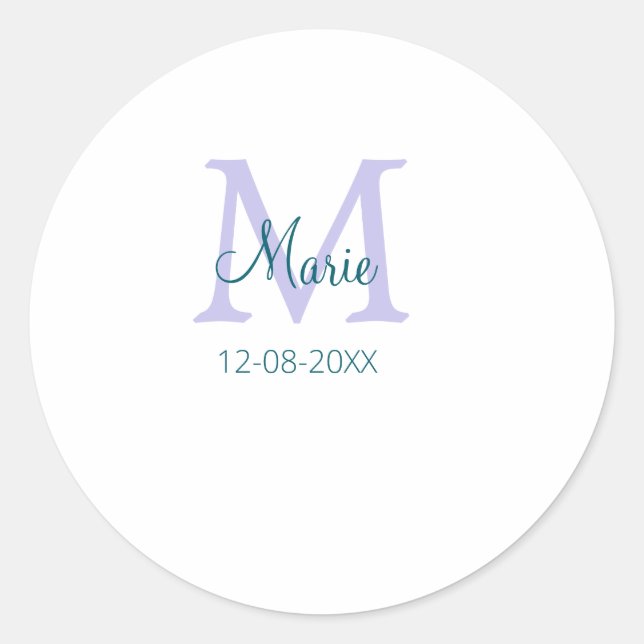 Sticker Rond simple minimum ajouter nom monogramme violet vert  (Devant)