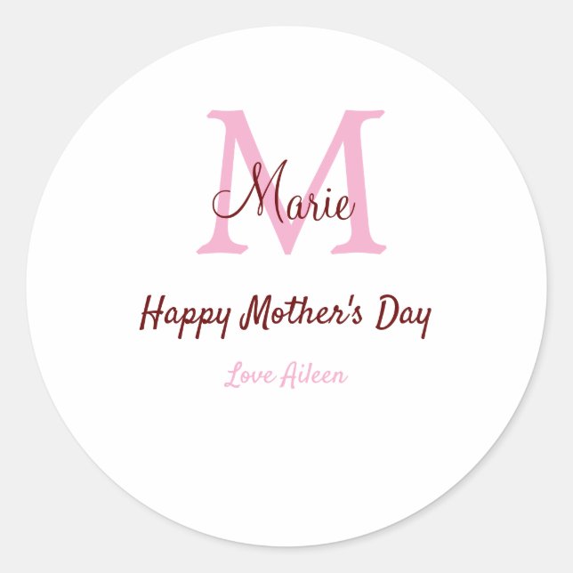 Sticker Rond simple minimum de jour mère monogramme nom rose te (Devant)