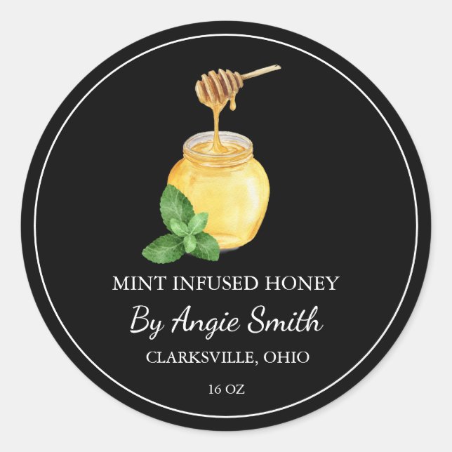 Sticker Rond Simple Mint Infused Honey Label (Devant)