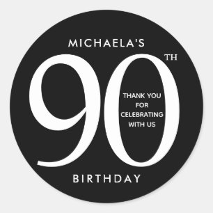 Sticker Rond Simple, Miodern Black & White 90e fête d'anniversa