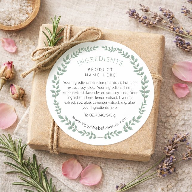 Sticker Rond Simple Modern Greenery Wreath Ingredients Label (Simple Modern Greenery Wreath Ingredients Label)