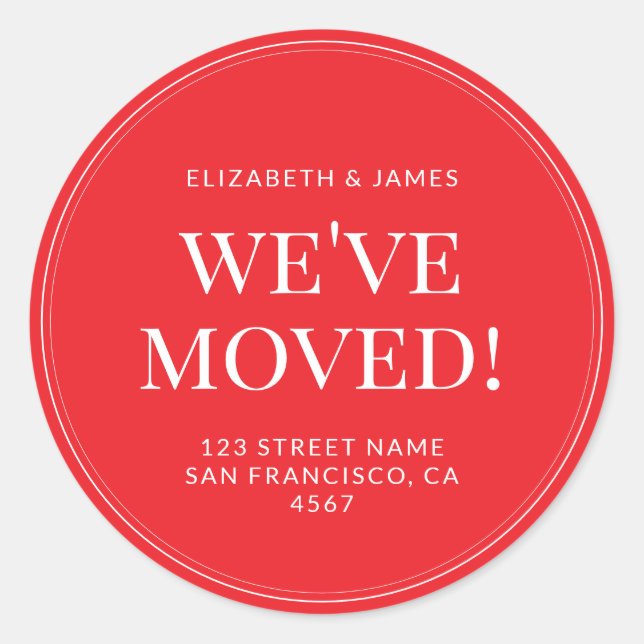 Sticker Rond Simple Modern Typography We've Moved (Devant)