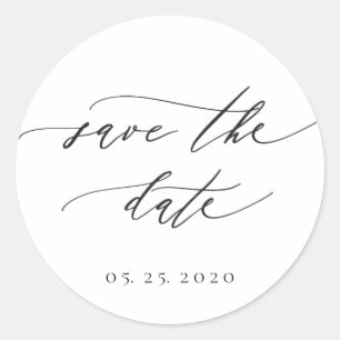 Sticker Rond Simple Moderne Calligraphie Mariage Enregistrer la