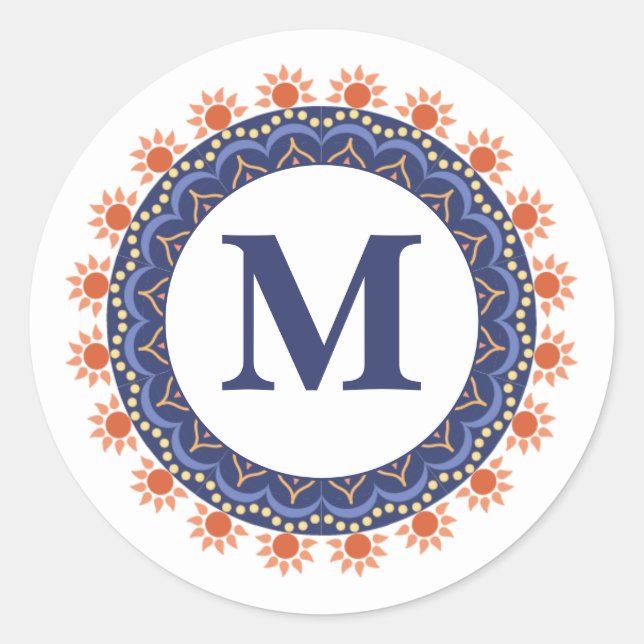 Sticker Rond Simple moderne chic marine bleu Monogramme initial (Devant)
