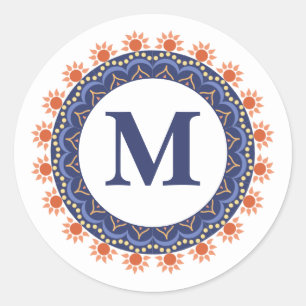 Sticker Rond Simple moderne chic marine bleu Monogramme initial