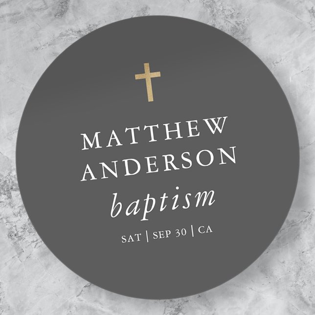 Sticker Rond Simple moderne Elegant Cross Baby Baptism (Créateur téléchargé)