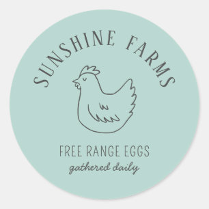 Sticker Rond Simple Moderne Hen Farm Oeufs frais Bleu
