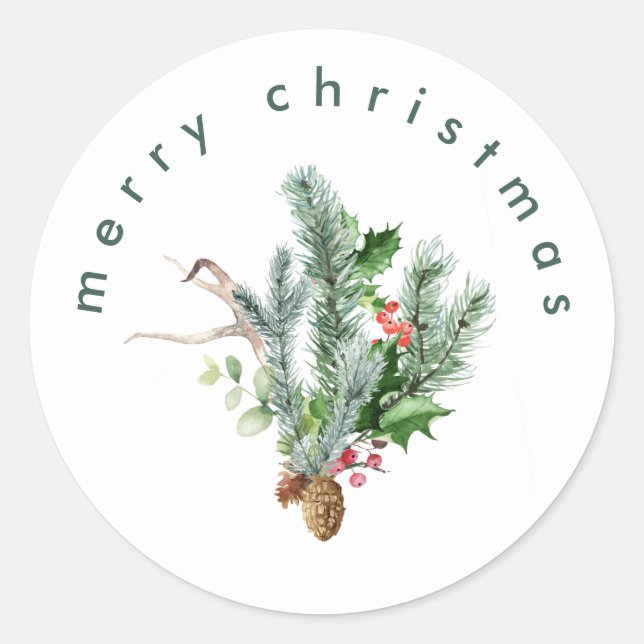 Sticker Rond Simple moderne Joyeux Noël Blanche neige (Devant)