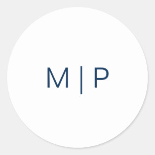 Sticker Rond Simple Moderne Mariage Monogramme Bleu Nuit