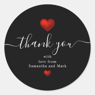 Sticker Rond Simple moderne Mariage Red Black Heart