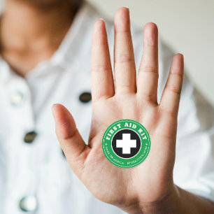 Sticker Rond Simple Moderne Médical Vert Noir Et Blanc Croix