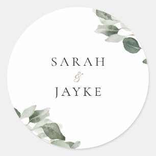 Sticker Rond Simple moderne minimaliste Mariage à feuilles vert