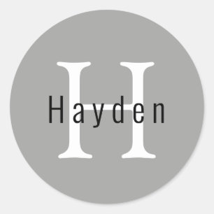 Sticker Rond Simple moderne minimaliste Monogramme d'argent Nom