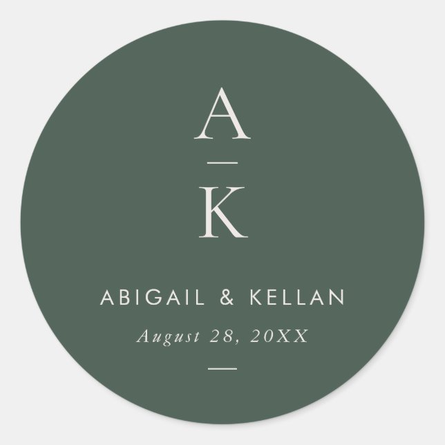 Sticker Rond Simple moderne Monogramme vert Mix Match Mariage (Devant)