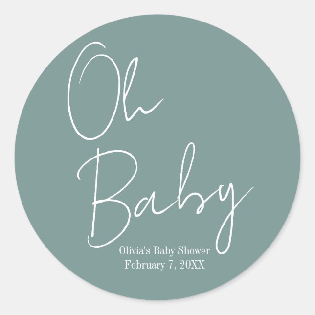 Sticker Rond Simple moderne Oh Baby Sage Baby shower vert (Devant)
