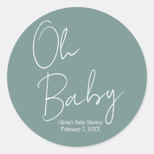 Sticker Rond Simple moderne Oh Baby Sage Baby shower vert