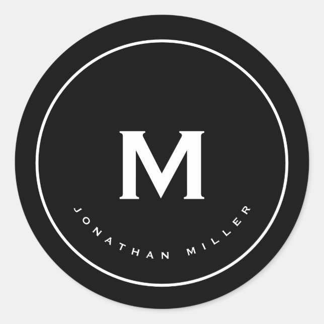 Sticker Rond Simple Monogramme Classique Noir Blanc (Devant)