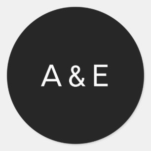 Sticker Rond Simple Monogramme de Mariage avec Esperluette Noir