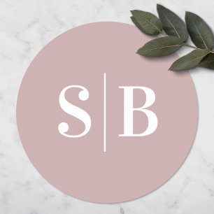 Sticker Rond Simple Monogramme Dusty Mauve Mariage rose